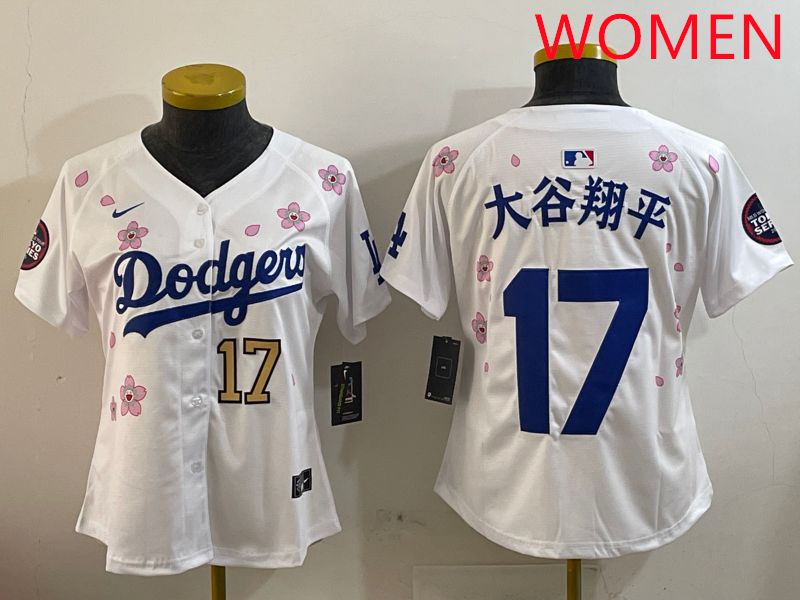 Women Los Angeles Dodgers 17 Ohtani White Sakura Edition 2025 Nike MLB Jersey style 14